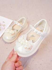 Girl Kids Flat Shoes, Pale Pink Baby Bowknot Shoes, Milky White Children Footwear