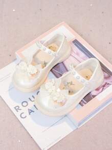 Girl Kids Flat Shoes, Pale Pink Baby Bowknot Shoes, Milky White Children Footwear