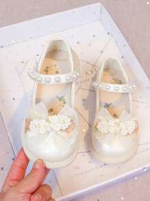Girl Kids Flat Shoes, Pale Pink Baby Bowknot Shoes, Milky White Children Footwear