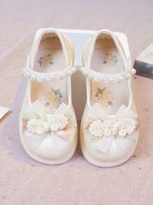 Girl Kids Flat Shoes, Pale Pink Baby Bowknot Shoes, Milky White Children Footwear