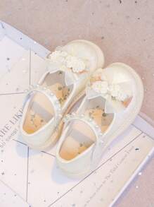 Girl Kids Flat Shoes, Pale Pink Baby Bowknot Shoes, Milky White Children Footwear