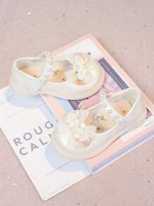 Girl Kids Flat Shoes, Pale Pink Baby Bowknot Shoes, Milky White Children Footwear