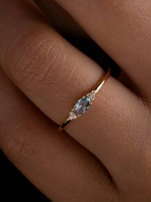 1 Stück eleganter kubischer Zirkonia Ring, geeignet als Valentinstag Geschenk, für Hochzeit, Verlobung, Jahrestags-Party Schmuck für Frauen zum Valentinstag - Babyblau - Übersicht 3