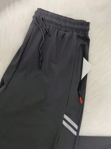 Comfortable And Quick-Drying Ice Silk Pants For Men, 1 Piece Outdoor Exercise And Running Pants, Zipper Pockets, Elastic High Waist With Drawstring, Suitable For Summer Workout, Training And Running - 灰色 - 查看 2
