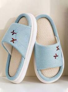 Pantuflas de lino versátiles para todas las estaciones, pantuflas de animales lindas de interior transpirables antideslizantes para el hogar - Celeste - Ver 2
