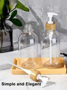 2件套塑料透明皂液器套装，带竹制泵，适用于浴室、沐浴露和乳液分配器浴室装饰夏季 - 無色 - 查看 3