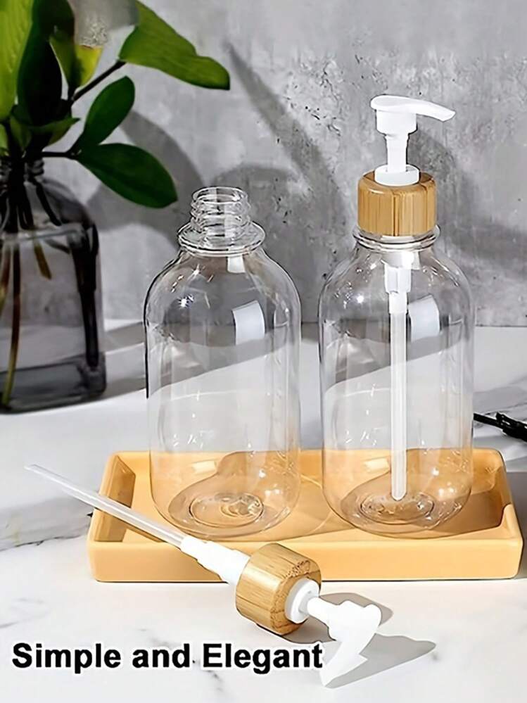 2件套塑料透明皂液器套装，带竹制泵，适用于浴室、沐浴露和乳液分配器浴室装饰夏季 - 無色 - 查看 3