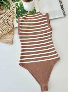 Launch Striped Modal Bodysuit New Spring Summer 2025 Collection - Coffee Brown - View 2