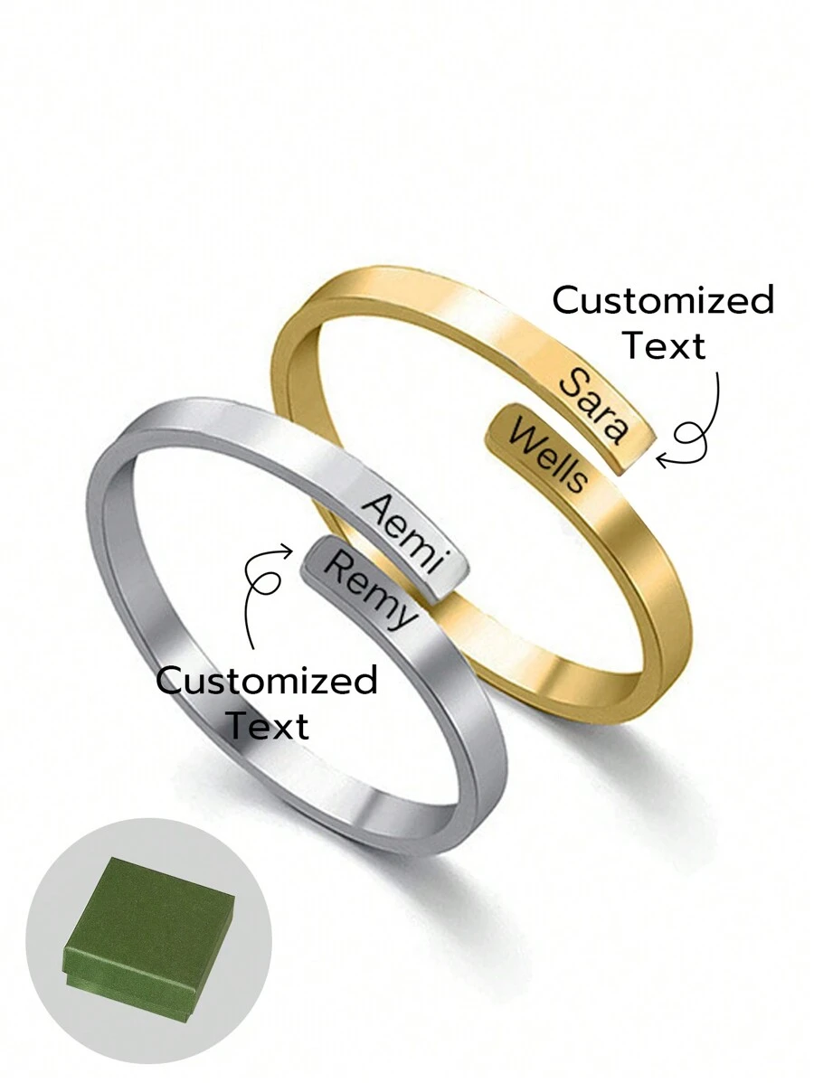 1 chiếc nhẫn trơn đơn giản phong cách Châu Âu và Mỹ bằng thép titan hở dành cho nữ, khắc chữ DIY theo ý thích, có thể điều chỉnh chu vi ngón tay, nhẫn thép không gỉ mạ vàng 18k, kèm hộp quà tinh tế, dùng làm quà tặng cho bạn bè, gia đình, người thân, quà tặng ngày lễ - Vàng - Xem 1
