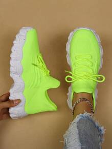 Women's Breathable Round Toe Slip-On Cushion Sneakers, Ladies' Casual Knitted Shoes - Green - View 1