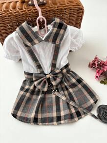 1 件可爱格子连衣裙，背面带蝴蝶结，可调节皮带，适合猫狗宠物，春夏日常装，情人节约会装 - 彩色 - 查看 3