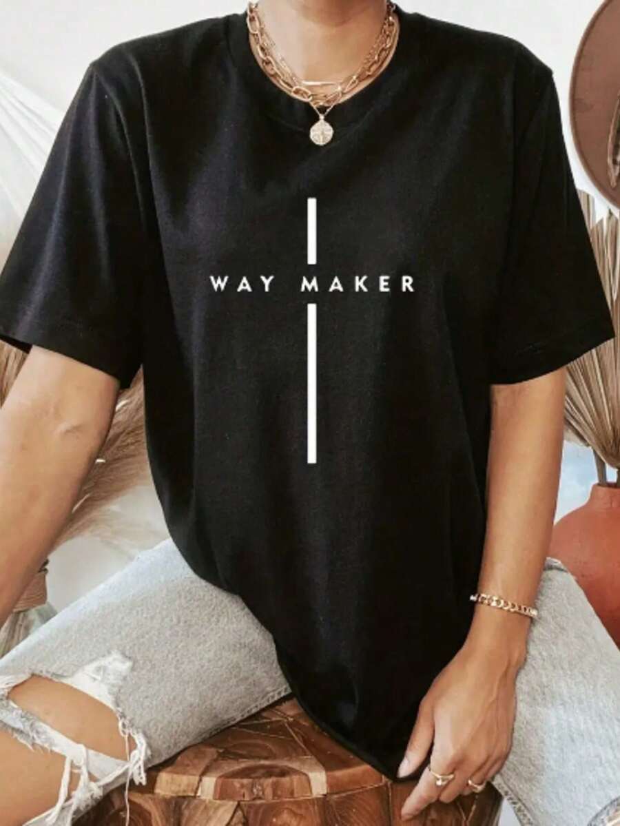Women's T-Shirt Dropped Shoulder Streetwear Casual Basic Maker T-Shirt Blogger Shirt - 黑色 - 查看 1