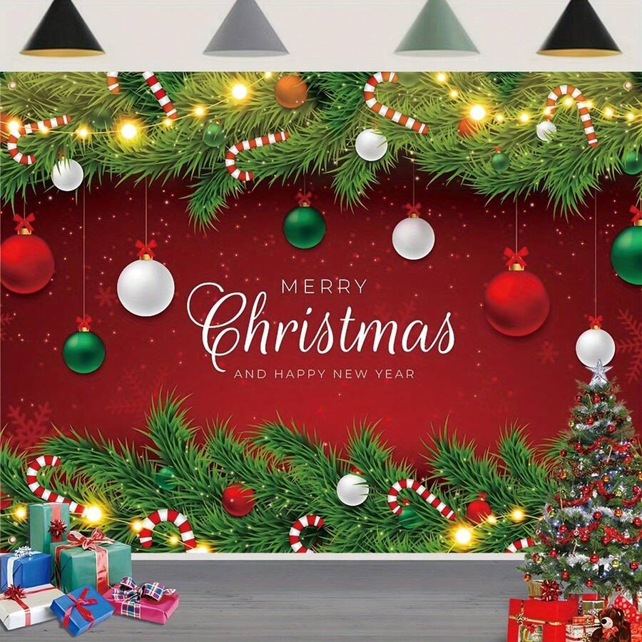 1 pieza Fondo clásico rojo Feliz Navidad Gran tamaño Tela de fondo de fotografía Telón de fondo para decoraciones de fiesta de vacaciones de San Valentín, Pascua, Halloween, Navidad, Año Nuevo, Boda, Cumpleaños, Aniversario, Graduación - Multicolor - Ver 1