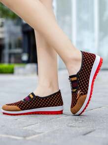 女士舒适步行鞋，透气软底低帮一脚蹬乐福鞋，休闲户外轻便平底鞋 - 紅色 - 查看 5