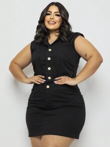 Women's Plus Size Jeans Dress With Lycra GG To G3 - màu đen - Xem 3