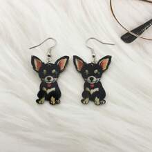 1pair Charming Black Dog Acrylic Earrings - Cute Cartoon Style, Suitable For Party, Wedding And Gift