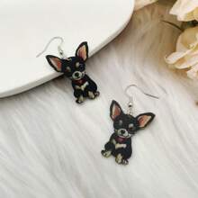 1pair Charming Black Dog Acrylic Earrings - Cute Cartoon Style, Suitable For Party, Wedding And Gift