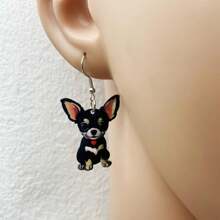 1pair Charming Black Dog Acrylic Earrings - Cute Cartoon Style, Suitable For Party, Wedding And Gift