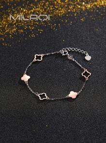 1 chiếc vòng tay phối màu cỏ ba lá bằng bạc Sterling 925 đơn giản và thanh lịch, phong cách độc đáo dành cho nữ, phụ kiện đeo tay thời trang cho ngày lễ tình nhân - cỏ bốn lá - Xem 10