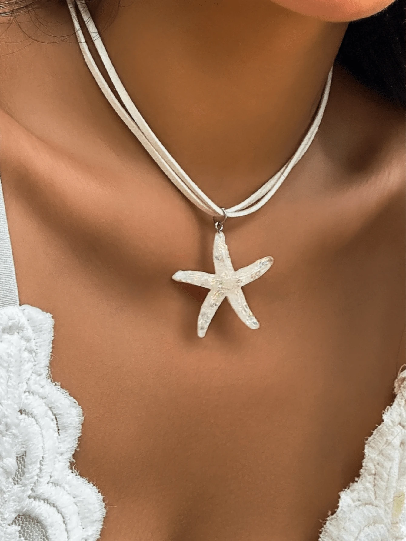 1pc Bohemian Rainbow Shell & Starfish Decor Necklace, Suitable For Daily Wear - White - View 1