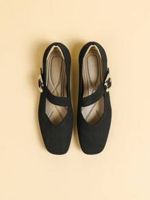 1 双女士宽版经典黑色玛丽珍风格休闲平底鞋，织物透气鞋面，可拆卸鞋垫，坚固耐用，易于护理 - 黑色 - 查看 4