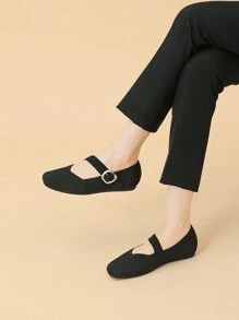 1 双女士宽版经典黑色玛丽珍风格休闲平底鞋，织物透气鞋面，可拆卸鞋垫，坚固耐用，易于护理 - 黑色 - 查看 8