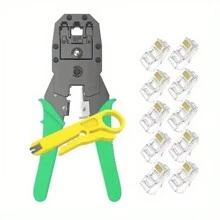 专业 RJ45 Cat5 Cat6 压接工具、4P/6P/8P 多功能网络压接钳、有线电视压接工具、以太网压接工具、切割和剥线钳、网线水晶头压接钳 - 軍綠色 - 查看 13