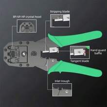 专业 RJ45 Cat5 Cat6 压接工具、4P/6P/8P 多功能网络压接钳、有线电视压接工具、以太网压接工具、切割和剥线钳、网线水晶头压接钳 - 軍綠色 - 查看 5