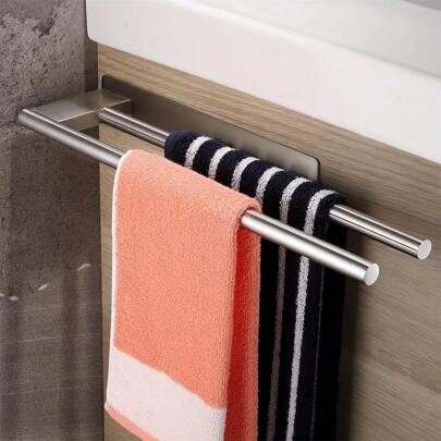 1 Stück Handtuchstange aus Edelstahl 304, Doppelstange selbstklebend ohne Bohren wandmontiert, für Badezimmer und Küche, einfache Installation, keine Kratzer