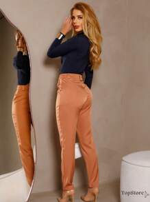 Suedine Second Skin Women's Blouse Long Sleeve Turtleneck Cacharrel Autumn Fashion Black, Navy, Caramel - 藏蓝色 - 查看 4