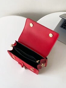 女士时尚包包，百搭新款斜挎包，休闲，拼色，小方包，宽肩带，适合聚会约会学校户外礼物 - 紅色 - 查看 7