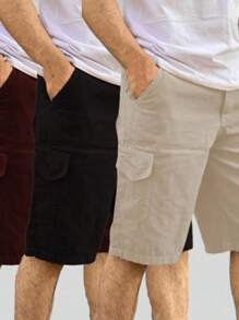 Kit 3 Men's Bermuda Cargo Short Twill 6 Pockets Social - 酒紅色 - 查看 1