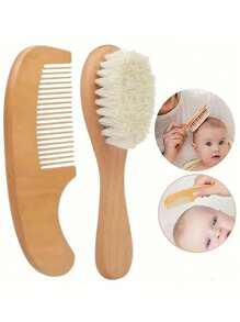 婴儿发梳，婴儿发刷，适合新生儿 | 天然木质发刷，木制按摩刷，适合婴儿、幼儿、儿童 - 3件套 - 查看 7