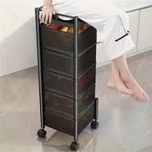 Support de rangement multifonctionnel rotatif de cuisine à 5 niveaux, chariot organisateur de panier à fruits et légumes pour collations debout au sol, ménage