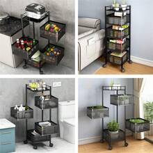 Support de rangement multifonctionnel rotatif de cuisine à 5 niveaux, chariot organisateur de panier à fruits et légumes pour collations debout au sol, ménage