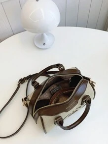 休闲百搭卡通熊波士顿包，复古风格手提包 - 米色 - 查看 6