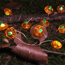 1 pièce Guirlande lumineuse en forme de citrouille 3D - Alimentée par pile, décoration d'Halloween et de Thanksgiving intérieure/extérieure avec 20 lumières LED pour fête de vacances