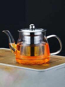 1pc High Borosilicate Glass Flower Teapot, Stainless Steel Infuser, Kung Fu Tea Set - Clear - View 6