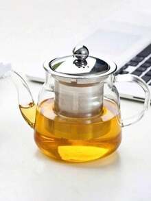 1pc High Borosilicate Glass Flower Teapot, Stainless Steel Infuser, Kung Fu Tea Set - Clear - View 5