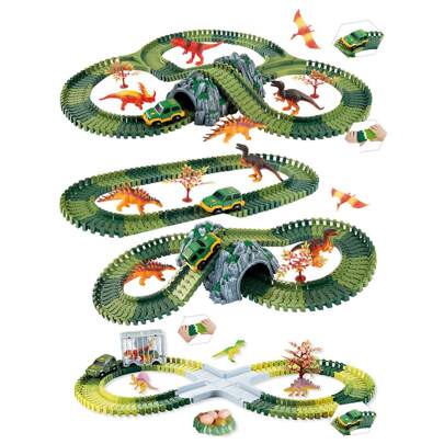Various Combinable Military & Dinosaur Series Playset, Includes Track, Soldier, Vehicle, Tank, Dinosaur Figurines For Kids, Birthday/Easter Gift (Random Accessory Color, Recommended To Prepare 2pcs AAA Batteries For 1 Car),Back To School