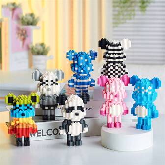 1PC Tiny Particles Cute Bear Series Building Blocks Ornaments Gifts Adult Puzzle High Difficulty Decompression Building Toys