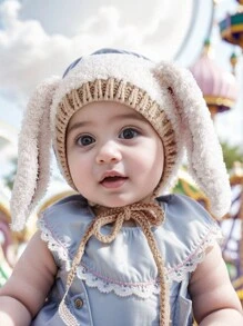 1pc Baby Thickened Plush Camel Colored Hat, Cute Cartoon Long Ear Winter Ear Protection Headwear