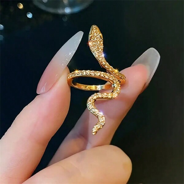 1pc Adjustable Y2K Elegance Snake Ring With Shiny Rhinestones - Perfect Accessory For Festivals, Parties And Everyday Glamour!
