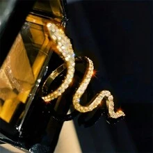 1pc Adjustable Y2K Elegance Snake Ring With Shiny Rhinestones - Perfect Accessory For Festivals, Parties And Everyday Glamour! - Style 1 - View 2