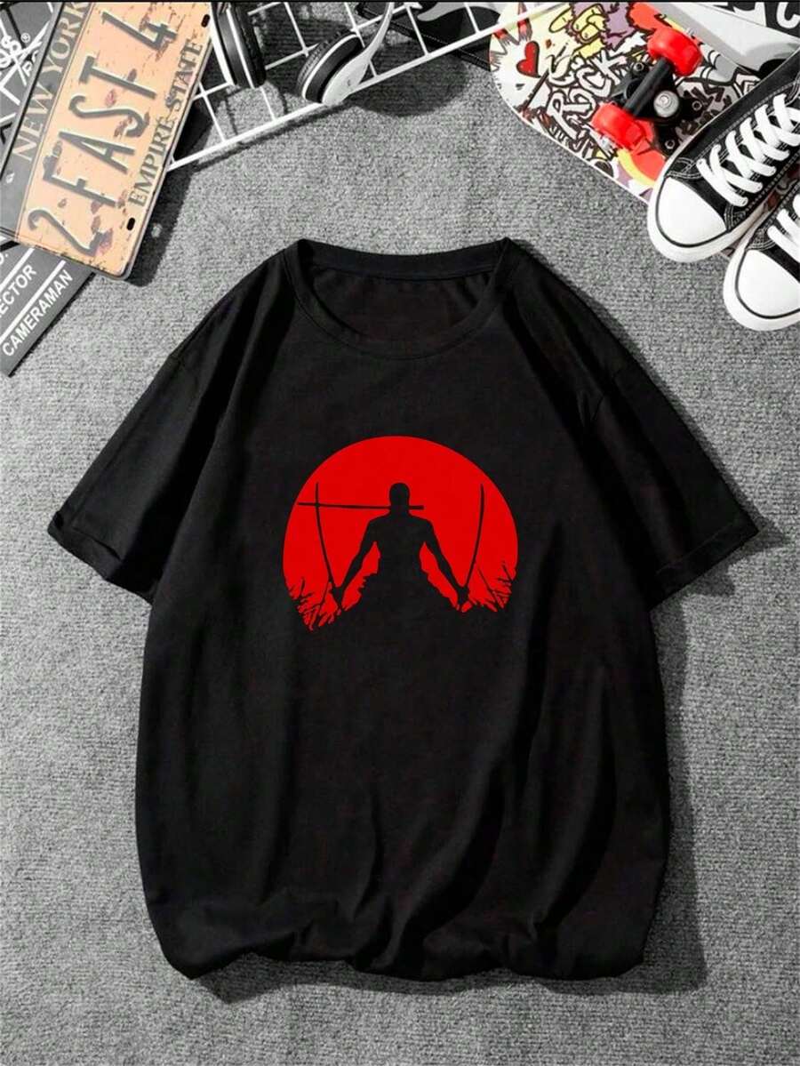 Unisex T-Shirt 100% Cotton One Piece Zoro Streetwear Fast Shipping - 黑色 - 查看 1