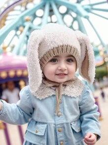 1pc Baby Thickened Plush Camel Colored Hat, Cute Cartoon Long Ear Winter Ear Protection Headwear
