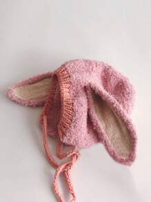 1pc Baby Thickened Plush Camel Colored Hat, Cute Cartoon Long Ear Winter Ear Protection Headwear