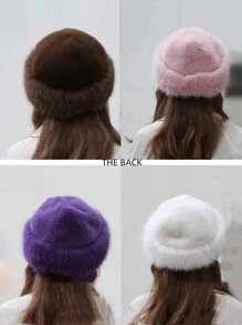 1pc Solid Color Casual Fuzzy Fluffy Patchwork Fisherman Trapper Hat, Warm & Soft, Suitable For Autumn/Winter Party & Everyday Use - Multicolor - View 9
