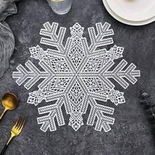 1 件/10 件镂空雪花设计圆形餐垫，金色和银色装饰圣诞雪花桌垫，适用于节日、生日、婚礼派对、迎婴派对 - 彩色 - 查看 11