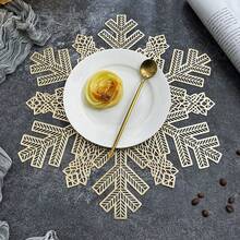 1 件/10 件镂空雪花设计圆形餐垫，金色和银色装饰圣诞雪花桌垫，适用于节日、生日、婚礼派对、迎婴派对 - 彩色 - 查看 8